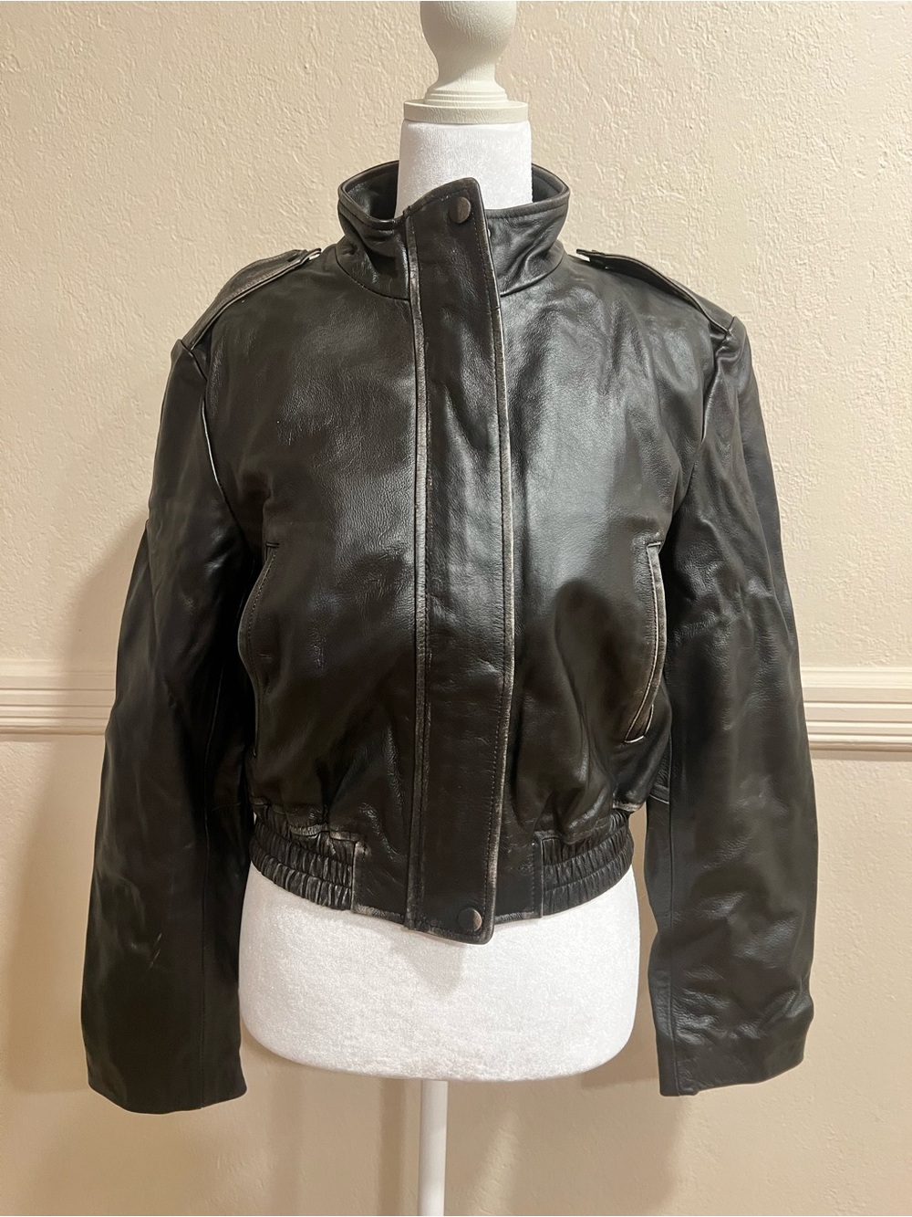Zara Classic Black Leather Bomber Jacket - Women's